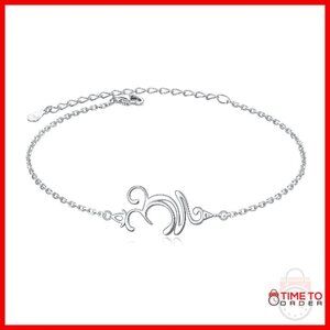 Sterling Silver Om Breathe Symbol Bracelet 7+2 Inch Lobster Clasp